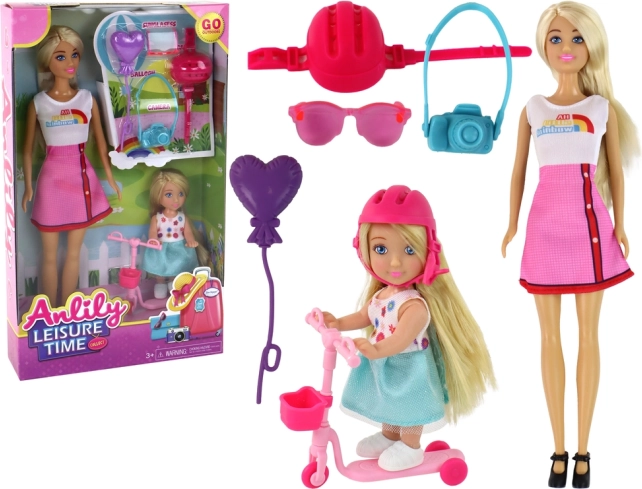 Poupées Anlily Maman et Fille aux Cheveux Blonds et Trottinette