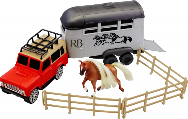 Royal Breeds - Cheval 10 cm avec voiture et remorque 35 cm