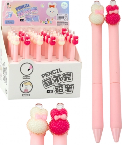 Porte-mine automatique avec petit lapin décoratif rose 15 cm