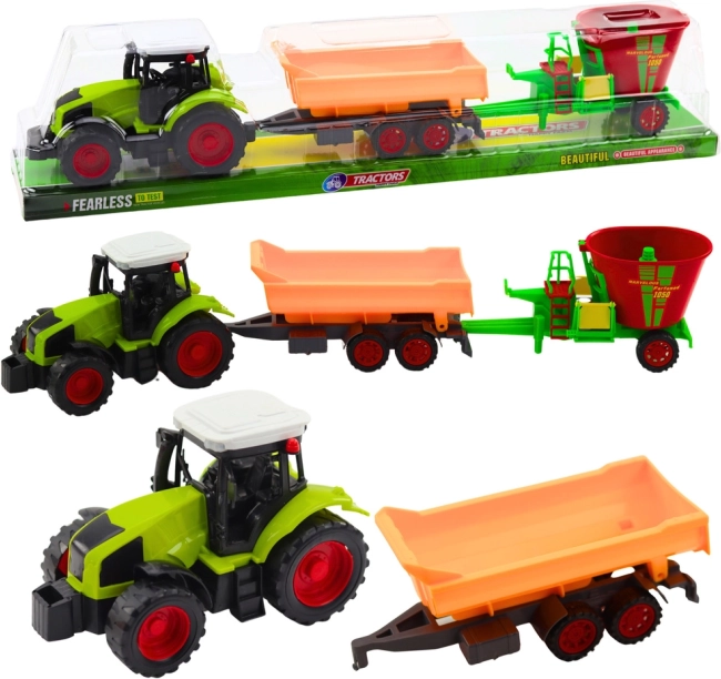 tracteur avec remorque basculante et mélangeuse d’alimentation – ensemble pour petits fermiers