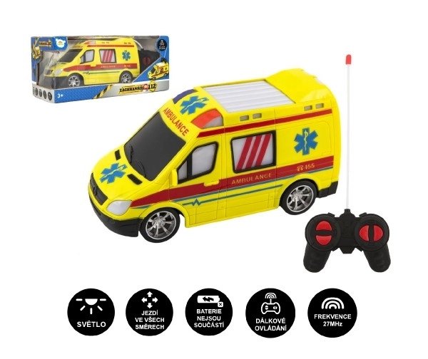Ambulance RC Auto plast 20cm télécommandée 27MHz à piles avec lumière en boîte 28x13x11cm