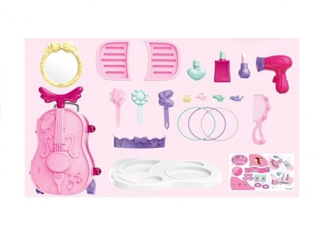 Coiffeuse en forme de violon avec roulettes et miroir