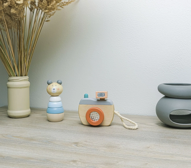 Appareil photo en bois, Gris