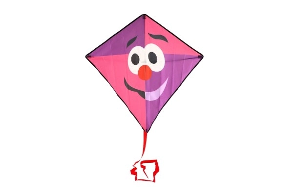 Cerf-volant clown volant nylon 78x86cm rose-violet dans un sac en tissu 11x90x2cm