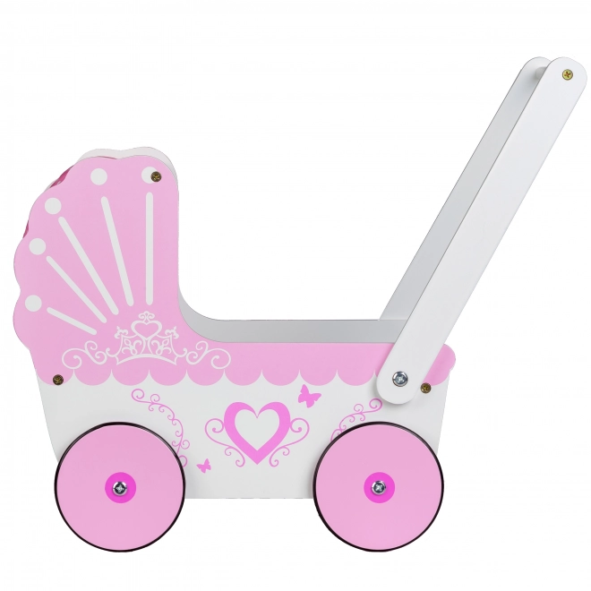 EcoToys Poussette en bois pour poupées Cœur Rose