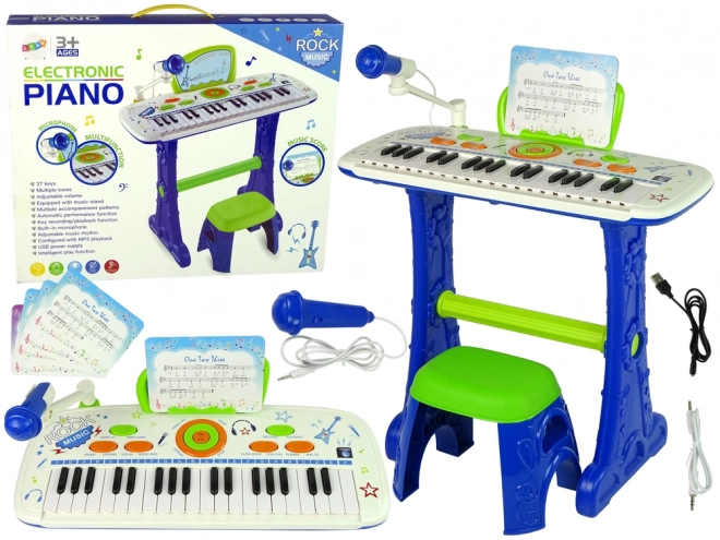 Clavier de Piano Électrique pour Enfants Blue USB Notes