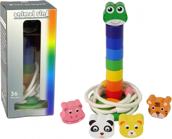 Pyramide éducative en bois et anneaux avec animaux