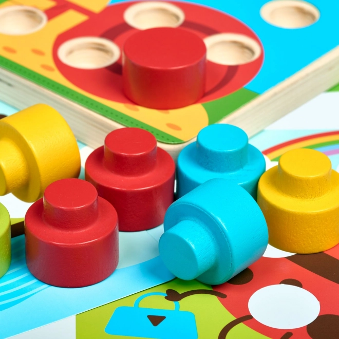 Mosaïque colorée Lucy & Leo - jeu en bois avec de gros picots et modèles