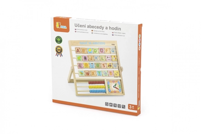 Alphabet et horloge en bois en langue tchèque
