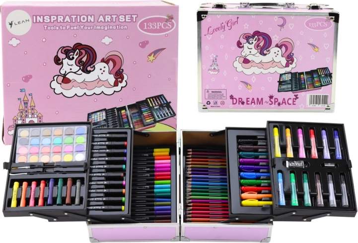 Set artistique dans une valise extensible avec licorne 133 pcs