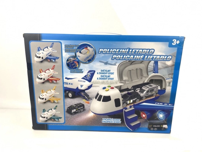 Avion de police avec soute à bagages et 3 petites voitures