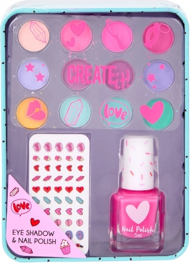Coffret pour enfants de fards à paupières et vernis à ongles dans une boîte en métal