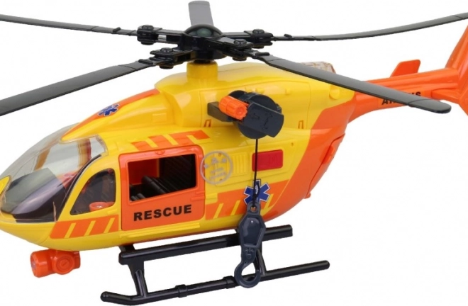 Hélicoptère de sauvetage avec lumière et son, treuil fonctionnel et rotor