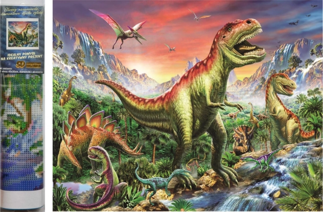 Ensemble de peinture au diamant - dinosaures dans les montagnes