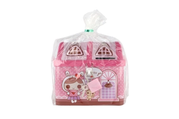 Tirelire maisonnette en métal avec serrure 12x11cm