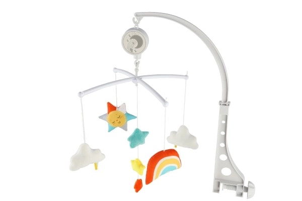 Mobile au-dessus du berceau en plastique/tissu avec boîte à musique à remonter dans une boîte 19x33x5,5cm 6m+