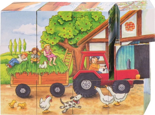 GOKI cubes en bois saisons à la ferme, 12 cubes