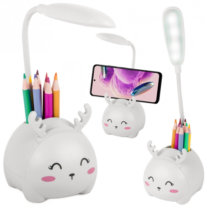 Lampe de nuit pour enfants USB avec organiseur et support téléphone pour la lecture et la science – blanc