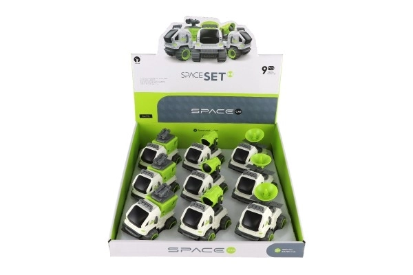 Voiture en plastique spatial 7x10cm avec volant d'inertie 3 types