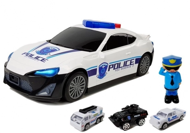 Voiture de police avec garage 2 en 1 avec son et lumières