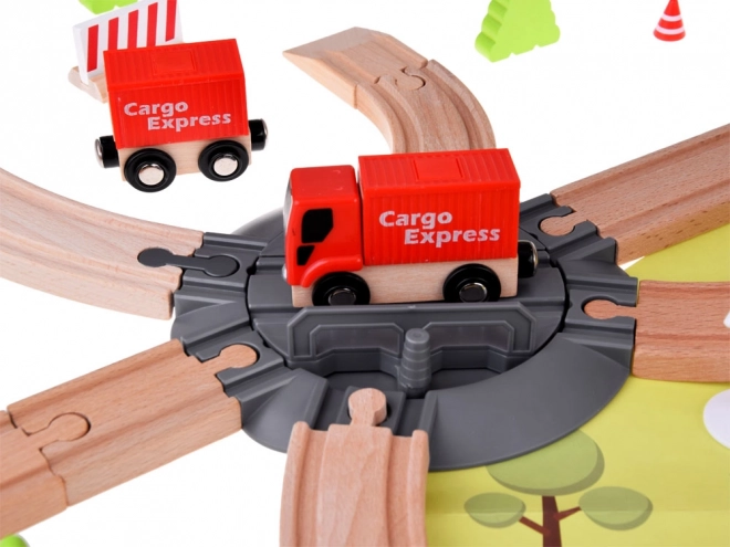 Chemin de fer en bois pour enfants avec base de transport et grue