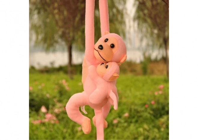 Singe en peluche avec petit bébé rose 90 cm