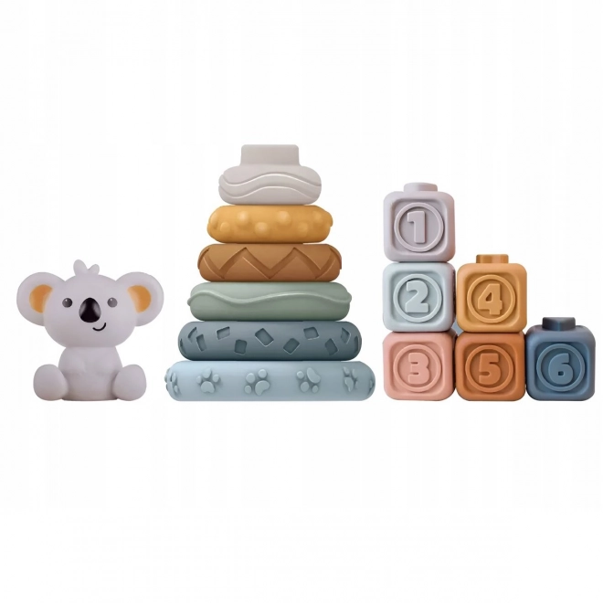 Woopie Ensemble de cubes sensoriels en caoutchouc doux pour enfants 3 en 1 Ensemble Ourson