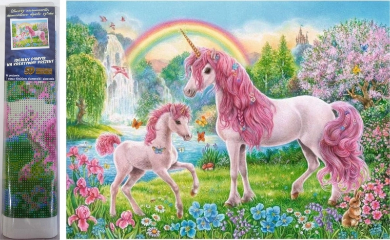 peinture diamant licornes dans un jardin féérique 30 × 40 cm