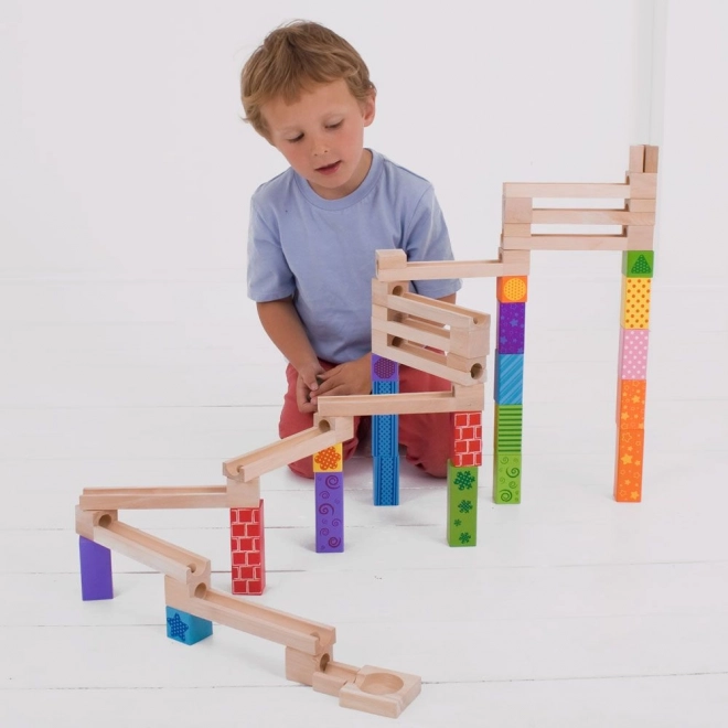 Bigjigs Toys Piste de billes en bois colorée