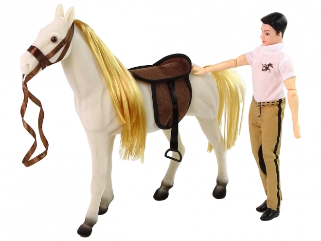 Poupée cavalière avec cheval blanc