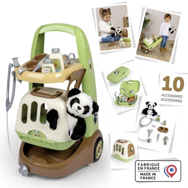 Chariot vétérinaire avec panda et box de transport 2 en 1