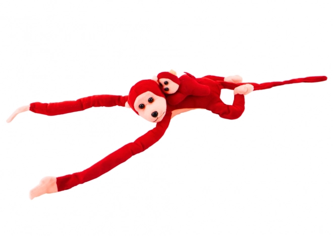 Singe en peluche avec bébé rouge 90 cm
