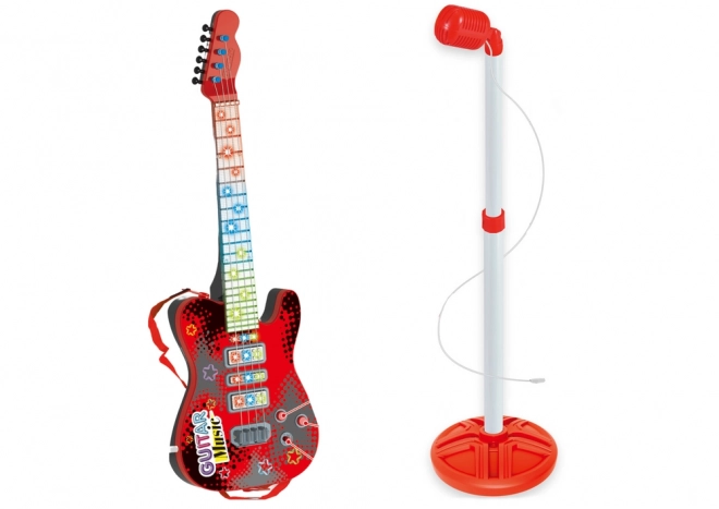 Guitare électrique avec support et microphone à piles rouge