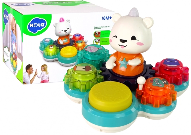 Jouet éducatif interactif pour nourrissons Ours en peluche musical avec engrenages