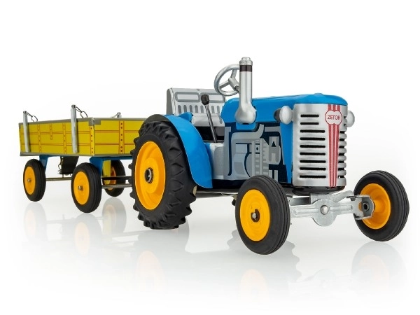 Tracteur Zetor avec remorque bleu à clé en métal 28cm Kovap en boîte