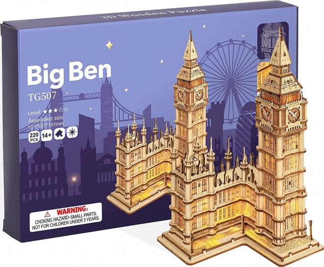Puzzle 3D en bois RoboTime Tour de l'horloge Big Ben éclairée