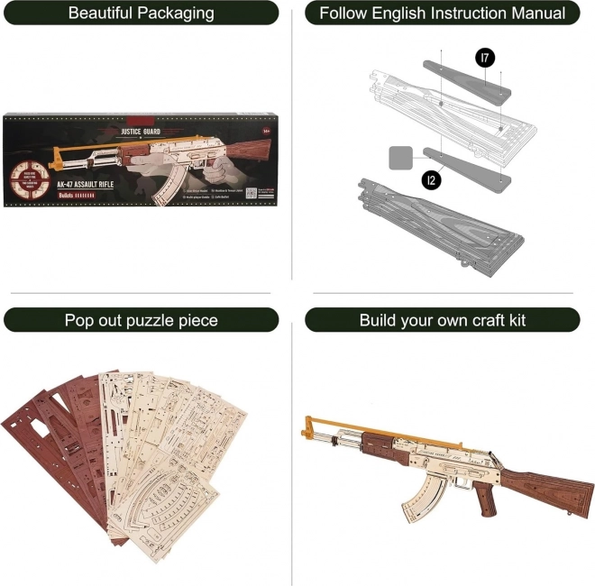RoboTime 3D Puzzle mécanique en bois fusil d'assaut AK-47