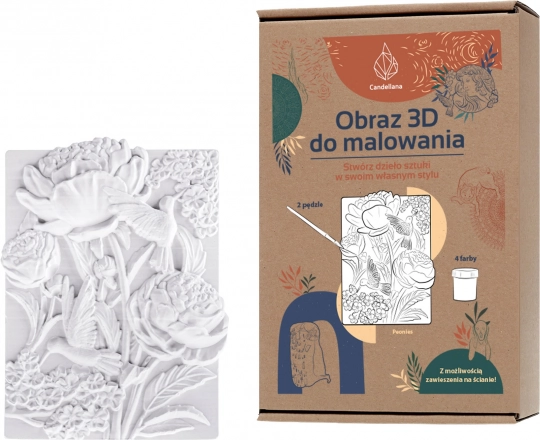 Coloriage 3D en plâtre Candellana – fleurs de pivoine, kit avec peintures et pinceaux