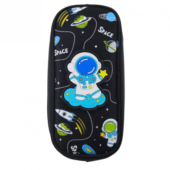 Trousse d'école Espace avec cosmonaute, deux poches, noire