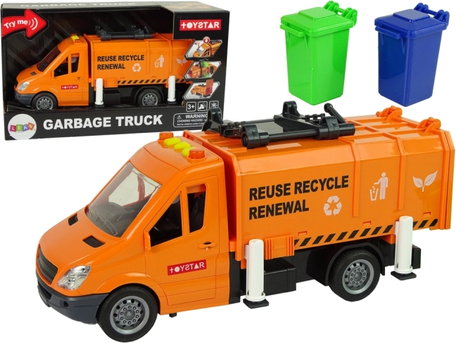 Camion-benne orange avec entraînement à friction et effets sonores