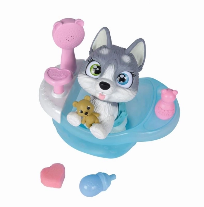 Chiot Husky Pamper Petz dans la baignoire