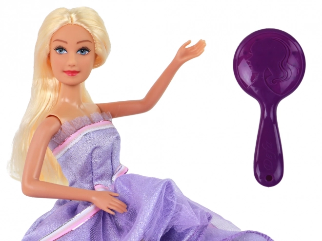 Poupée Enfant Longs cheveux blonds Garde-robe Chaussures Robes Accessoires Violet
