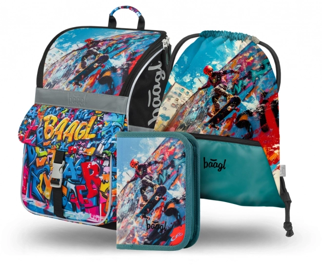Ensemble Cartable, trousse et sac BAAGL Skatepark