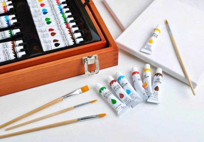 Grande trousse en bois pour petits artistes 174 pièces