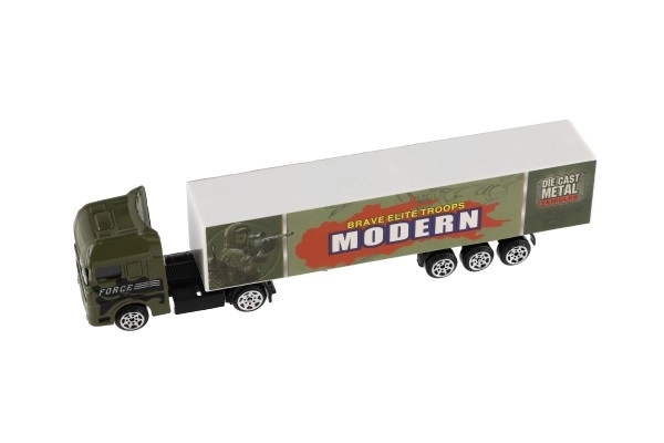 Camion avec remorque métal/plastique 20cm à mouvement libre assortiment de types en boîte plastique 20x5x3cm