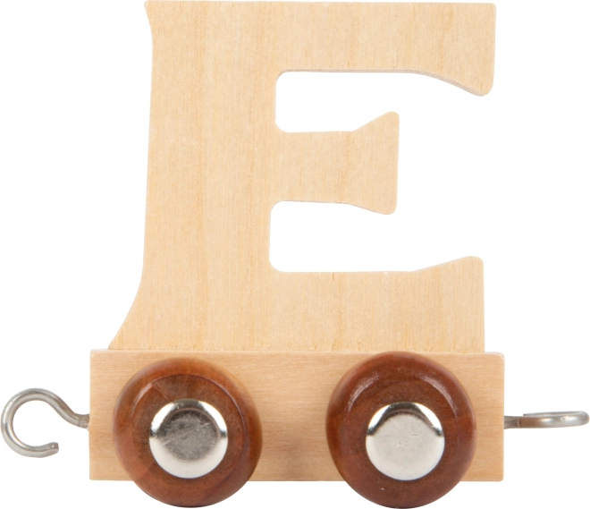 Wagon en bois avec la lettre E pour circuit de train