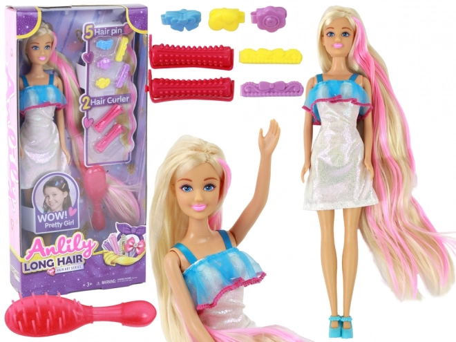 Poupée Anlily aux longs cheveux blonds - ensemble de coiffure