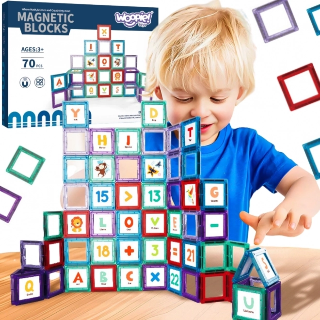 Woopie blocs de construction magnétiques pour l’apprentissage des lettres, 70 pièces