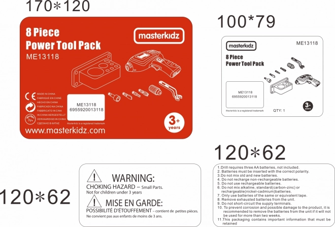 Masterkidz ensemble d’outils avec perceuse et 8 éléments pour tableau scientifique-créatif STEM