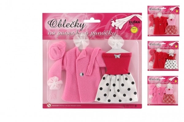 Robes/Vêtements - robes, manteau et bonnet pour poupées assortiment sur carte 22x21cm